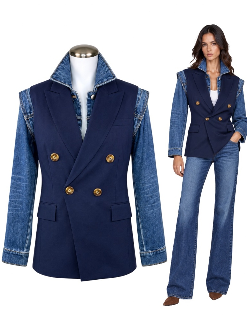New VERONICA BEARD / JOIE Upcycled Blazer + Denim Dickey 2-Piece Set Sz 8